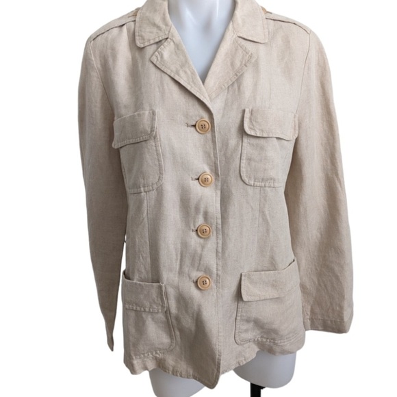 Donna Karan Cream Utility Jacket with Collared Neckline Sz L Women - Picture 4 of 9